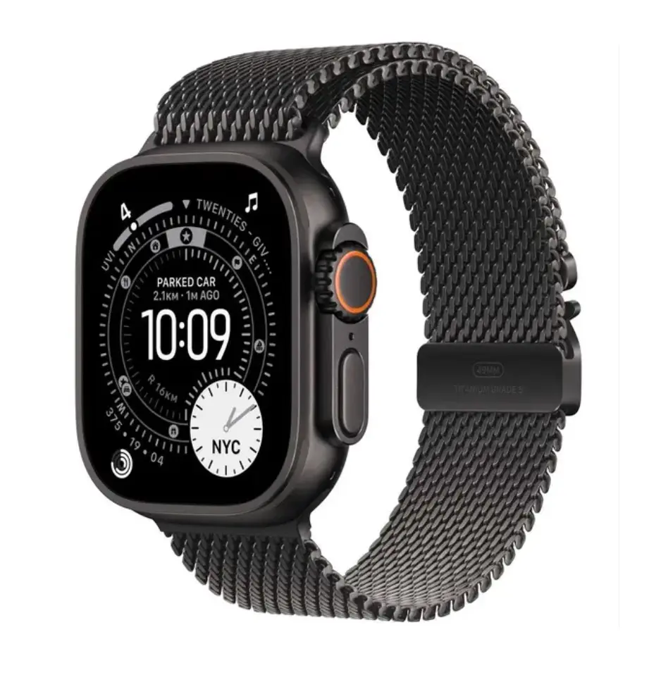 Apple Watch Ultra 3 GPS + Cellular, 49mm Black Titanium Case with Black Titanium Milanese Loop – Large 